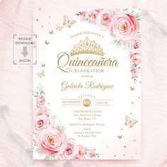 an elegant quinceria celebration with pink roses and butterflies