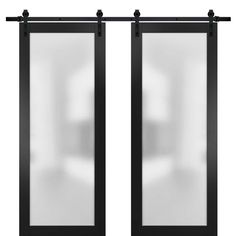 an open sliding glass door with black frame