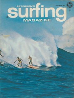 a magazine cover with two surfers riding a wave