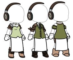 three cartoon characters with headphones on their heads, one in green and the other in white