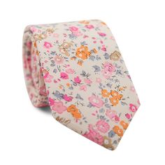 Pink Meadow Skinny Tie. Cream background with orange Groom Ties, Wedding Items, Garden Party Wedding, Wildflower Wedding, Wedding Ties, Groom And Groomsmen, Spring Wedding, Future Wedding, Wedding Inspo