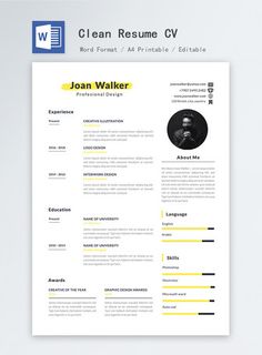 a clean and modern resume template with yellow accents