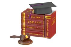 Graduation Hat with Judge Gavel and Books, Law Education Concept vector illustration Law Education, Graduation Hat, Family Law, 3d Rendering, Education, Books