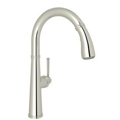 the kitchen faucet with chrome finish and side sprayer is shown in this image