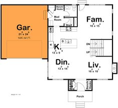 the first floor plan for this house shows the living area and kitchen, as well as the