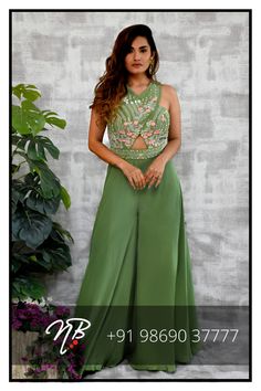 Moss Green Overlap Cross Body with Shell and Beads  embellished Jumpsuit #indianwear#indianlove#indianoutfit#jumpsuit#indianwearjumpsuit#greenindianwear#greenindianoutfit Indian Jumpsuit