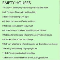 the rules for empty houses are shown in green