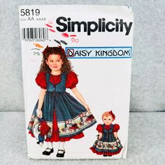 Simplicity 5819 Dress and Pinafore 18" Dolls Clothes and Childs Size 3 6 Pattern | eBay Pinafore Pattern, Paper Sewing, Dress Patterns Free, Doll Dress Patterns, Paper Sewing Patterns, Dolls Clothes, Vintage Children, Kids Design, Doll Dress