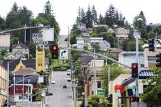 a city street filled with lots of traffic lights