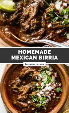 two pictures showing different types of mexican food and the words homemade mexican birria