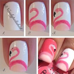 Flamingo Nail Art, Nailart Tutorial, Flamingo Nails, Kutek Disney, Elegant Nail Art, Elegant Nails, Nail Art Hacks, Nail Art Summer, Nail Art Inspiration