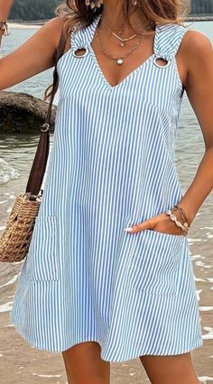 Casual Summer Mini Dress With Vertical Stripes, Summer Party Dresses For Women, Sleeveless Striped Beach Dress, Summer A-line Striped Dresses, Summer Party Dresses, Summer Beach Dress, Striped, Striped A-line Vacation Dress, Summer Party Dress, Diy Sewing Clothes