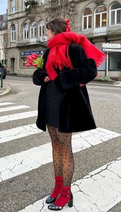 Pink And Red Winter Outfit, Dark Romantic Outfit Aesthetic, Funky Formal Outfit, Date Fall Outfits, Fun Socks Outfit, Medias Outfit, Paris Aesthetic Outfits, Coquette Fall Outfits, Christmas Casual Outfits