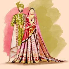 Animated Bride And Groom Indian, Rajasthani Wedding Couple, Indian Bride And Groom Illustration, Wedding Card Sample, Editing Assets, Couple Illustrations, Couple Caricature, Couple Illustration Wedding, Invites Template