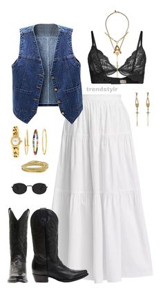 Trendstylr on LTK Stampede Outfit, Sleeveless Denim Vest, Sweet Disposition, Look Boho Chic, Western Wear Outfits, Cute Country Outfits, Looks Country