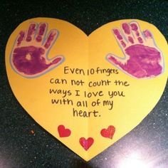 a paper heart with handprints on it that says even 10 fingers can not count the ways i love you with all of my heart