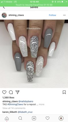 Dermal Piercing, Gray Nails, Sparkle Nails, Prom Nails, Coffin Nails Designs, Nails And Makeup, Nail It