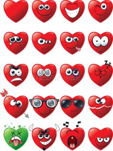 many hearts with different expressions and eyes