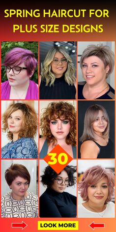 This spring haircut for plus size collection is a celebration of women and their unique beauty. With special attention to round faces, we've included short, pixie, and medium length cuts. Ideal for the fat woman looking for a change, our short curly and long pixie options are both stylish and flattering. Short Hair Plus Size Women, Hair Cuts For Plus Size Women, Short Hair For Plus Size Women, Short Haircuts For Plus Size Women, Haircut For Plus Size, Pixie Cut For Round Face Plus Size, Short Haircuts For Fat Faces, Short Hair For Round Face Plus Size, Plus Size Haircut