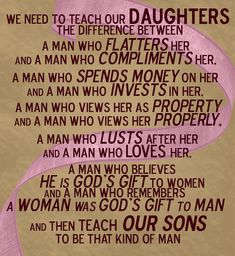 a pink ribbon with the words, we need to teach our daughters