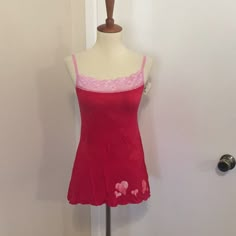 This Is A Brand New Love Tanjane Cami Top. Lightweight, Soft And Stretchy Material. Lace Trim. Adjustable Strap Length. Heart Print. Thin, Built In Shelf Bra. 90% Rayon And 10% Lycra. Measures 13 Inches Across The Bust And Is About 23.5 Inches In Length. Made In Southern California And Hand Dyed. Price Is Firm. Thanks For Looking. Lovecore Fashion, Cleo Sertori, Girly Closet, Real Y2k, Pj Outfit, Thrift Clothes, 2000s Girl, Cherry Jam, 2000s Clothes