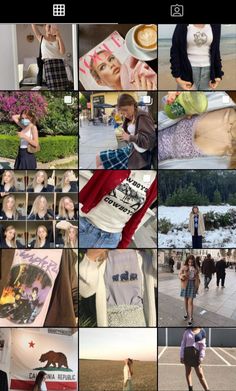 a collage of photos with people in the background and one person holding a cell phone