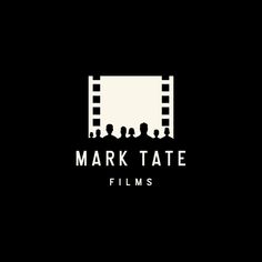 the mark tate films logo is shown in black and white, with an image of people behind it