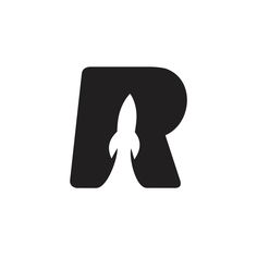 the letter r with a rocket on it's side