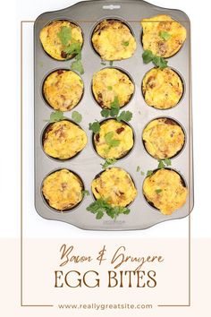 Top view of a muffin pan filled with bacon egg bites with gruyere cheese. Healthy Egg Bites, Bacon Gruyere Egg Bites, Gruyere Egg Bites, Healthy Eggs, Breakfast Routine, Egg Bites, Bacon Cheese, A Lot Of People