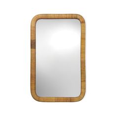 a mirror that is made out of wood and has a rattan border around it