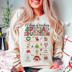 12 Days Of Teaching Special Education Christmas Shirt, Inclusion Shirt, Sped Christmas Sweatshirt, Neurodiversity Iep Aba Bcba Xmas Gift ❗ Please Note: * Brand may vary based on availability (Gildan, Comfort Colors, Rabbit Skins, Next Level), but all are high-quality and soft. * Brands for some colors and sizes may differ in multiple or mass orders. * Different styles of shirts may have varying shades of the same color due to different manufacturer brands. * The design is printed directly into t Special Education Christmas Crafts, Radiology Christmas, Behavior Analyst, Teaching Special Education, Xray Tech, Rad Tech, Sped Teacher, Types Of T Shirts, Teacher Christmas