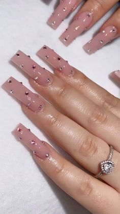 Long Square Nails With Rhinestones, Solid Color Nails With Rhinestones, Long Glitter Acrylic Nails, Pink Nails With Crystals, Cute But Simple Nails, Gems On Nails, Nails Inspiration Baddie, Nails Hawaii, Gel Nails Art