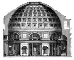 an architectural drawing of a building with columns and arches