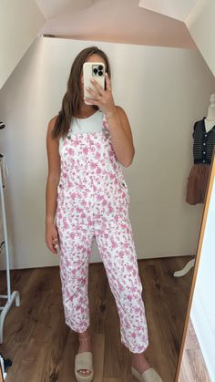 Pink floral print Overall pants Adjustable racerback strap Large chest pocket Side pockets Ankle straight leg Materials may have natural variations Colors may vary from different viewing devices Light Spring Palette, Overall Pants, Pink Overalls, Spring Palette, Overall Jumpsuit, Light Spring, Pink Floral Print, Floral Jumpsuit, Shoe Gifts