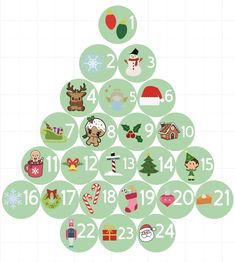 a christmas tree with numbers and icons on it