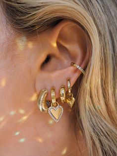 Leigh earrings – five and two jewelry Jewelry Accessories Ideas, Dope Jewelry, 14k Gold Necklace, Stacked Jewelry, Jewelry Lookbook, Girly Jewelry, Sterling Silver Hoops, Jewelry Inspo, Silver Accents