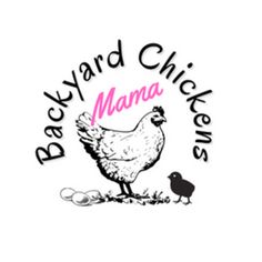 the backyard chickens mama logo is shown in pink and black, with a chicken standing next to it