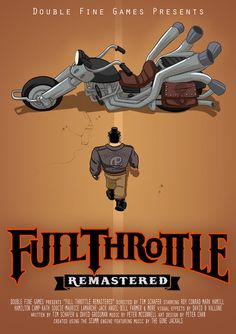 a movie poster for the film fullthroue remastered with an image of a man standing next to a motorcycle