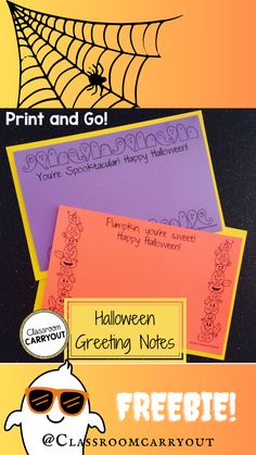 three halloween cards with the words, print and go on them for freebiet