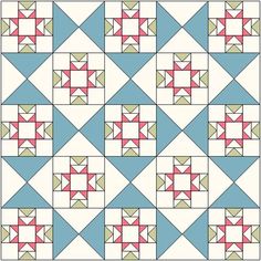 a quilt pattern with red, green and white stars on it's sides in the center