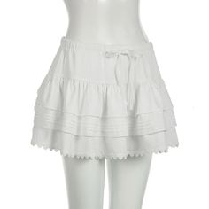 TAVIMART - Casual Bandage Lace Trim A-Line Skirt Sweet Solid Mid-Waisted Mini Skirts Women 2024 Summer Fashion Streetwear Ladies Cotton Mini Skirt With Ruffled Detail, White Solid Color Skirt, Solid Color Mini Skirt For Summer, White Tiered Skort With Ruffles, Summer Solid Color Mini Skirt, White Solid Color Mini Skirt For Spring, Spring White Solid Color Mini Skirt, High Waist Solid Color Summer Tennis Skirt, High Waist Solid Color Tennis Skirt For Summer