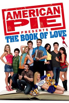 american pie the book of love movie poster with cast and crew in red square frame