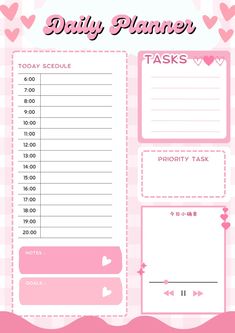 a daily planner with hearts and arrows on the side, in pink tones is shown