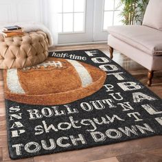 a rug that has a football on it