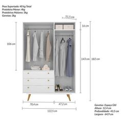 an image of a closet with clothes hanging on the wall and drawers in front of it