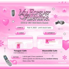 an advertisement for a valentine's day event with pink background and hearts on it