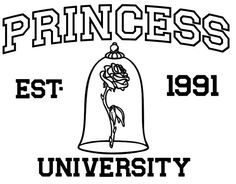 the logo for princess university with a bell and rose in it's center, surrounded by black lettering