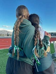 Cross Country Hair Styles, Lacrosse Goalie Hairstyles, Hair Styles For Cross Country, Xc Race Hairstyles, Volleyball Hair With Ribbon, Hair Ideas For Track Meets, Track Hairstyles With Ribbon, Race Hairstyles Running, Xc Hair Styles