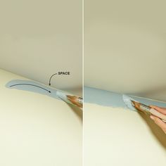 two pictures showing how to paint a ceiling