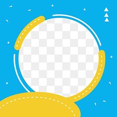 a blue and yellow background with a round object in the middle